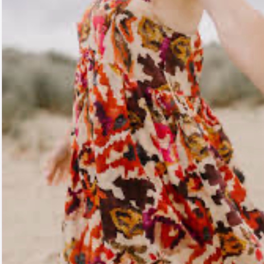 Boho Floral Tiered Maxi Dress in Cream, Orange & Brown